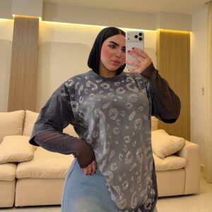 تيشرت Washed Grey ستراس كم دانتيل
