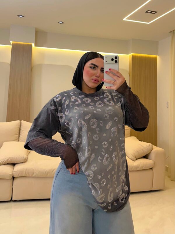 تيشرت Washed Grey ستراس كم دانتيل