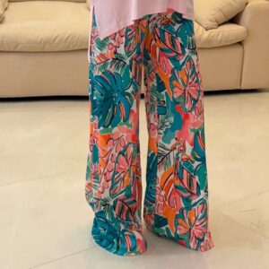 بنطلون Tropical Print Wide-Leg