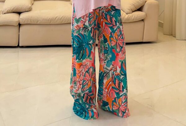 بنطلون Tropical Print Wide-Leg