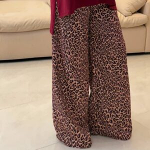 بنطلون Leopard Print Wide-Leg