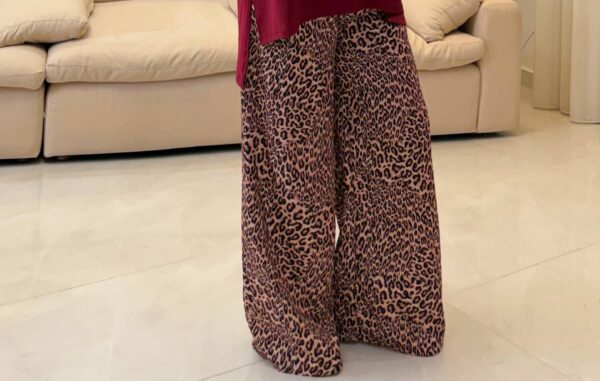 بنطلون Leopard Print Wide-Leg