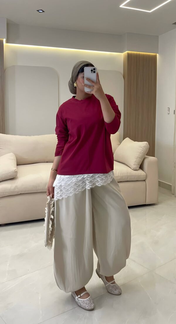 تيشيرت دانتيل Casual  Top with Lace Hem