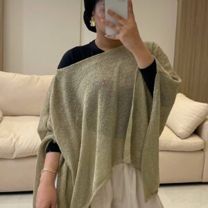 بلوز Shiny Mesh Knit One-Shoulder Poncho