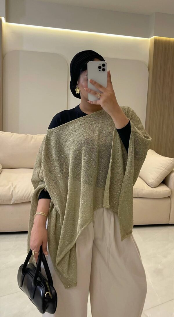 بلوز Shiny Mesh Knit One-Shoulder Poncho