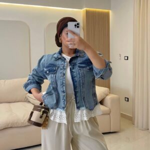 جاكت جينز Lace-Hem Denim Jacket