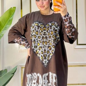 تيشرت Leopard Print Heart & Rhinestone