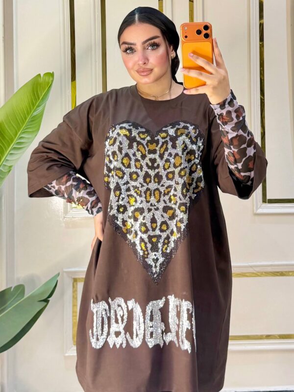 تيشرت Leopard Print Heart & Rhinestone