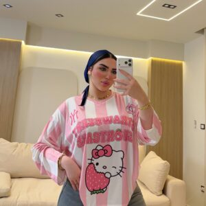 تيشرت Hello Kitty Strawberry Striped Oversized
