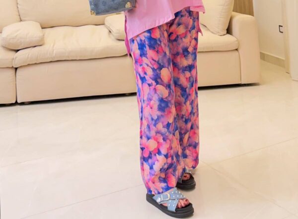 بنطلون Watercolor Floral Wide-Leg Pants