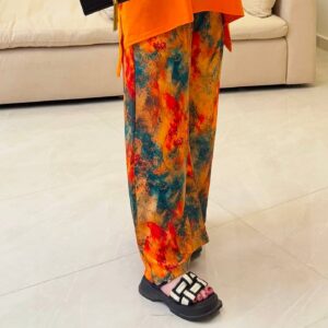 بنطلون Abstract Tie-Dye / Fiery Brushstroke Wide-Leg Pants
