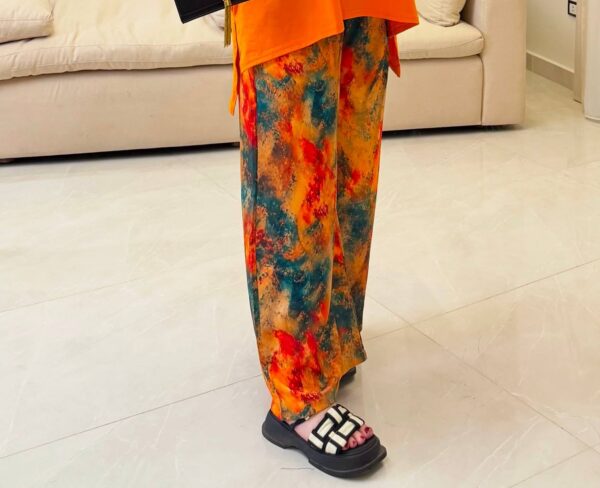 بنطلون Abstract Tie-Dye / Fiery Brushstroke Wide-Leg Pants