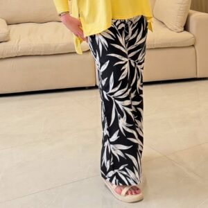 بنطلون White Tropical Leaf Wide-Leg Pants