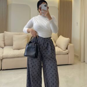 بنطلون Dark Grey Louis Vuitton Monogram Wide-Leg Pants