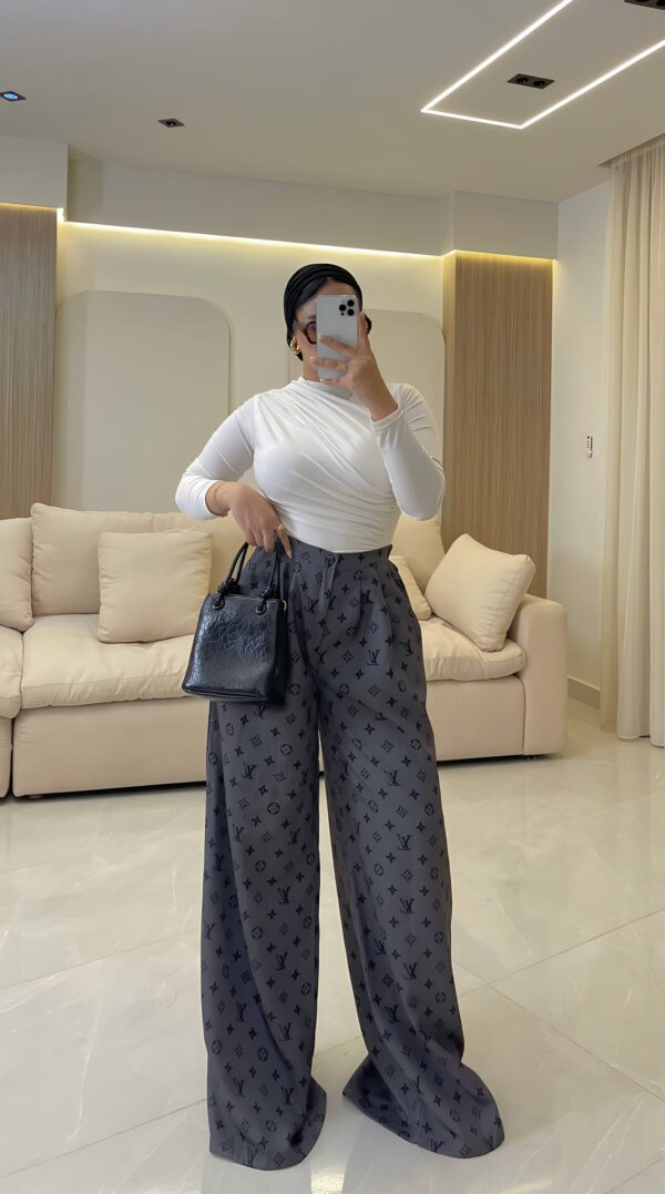 بنطلون Dark Grey Louis Vuitton Monogram Wide-Leg Pants