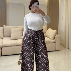 بنطلون Chocolate Brown Louis Vuitton Monogram Wide-Leg Pants