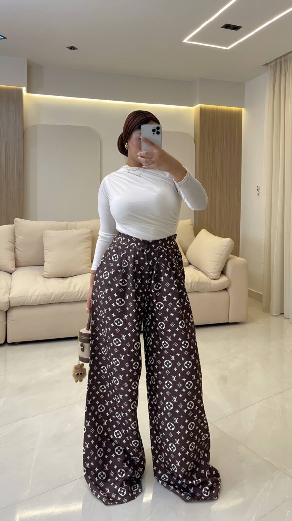 بنطلون Chocolate Brown Louis Vuitton Monogram Wide-Leg Pants