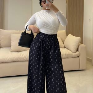 بنطلون Black Chanel Monogram Wide-Leg Pants
