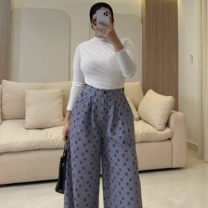 بنطلون Grey Chanel Monogram Wide-Leg Pants
