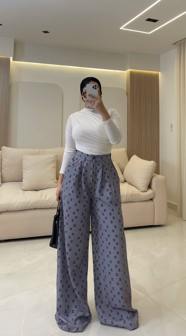 بنطلون Grey Chanel Monogram Wide-Leg Pants