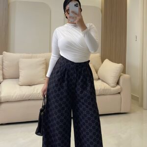 بنطلون Black Gucci Monogram Wide-Leg Pants