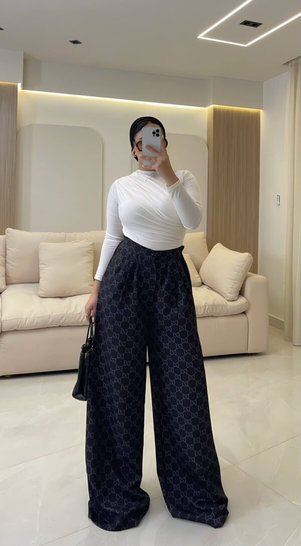 بنطلون Black Gucci Monogram Wide-Leg Pants