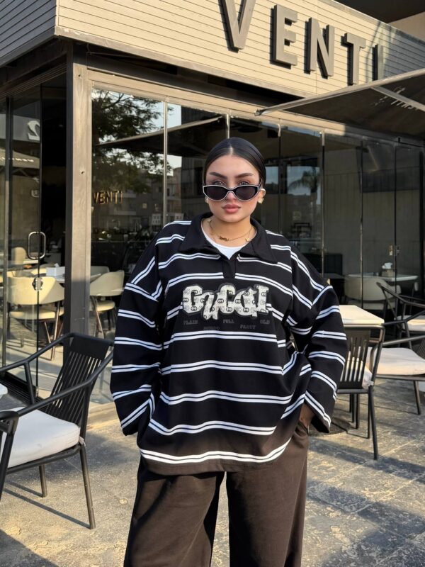سوت Gucci Inspired Striped Polo Set with Raised Logo