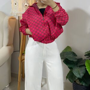 جاكت Waterproof Cropped Zip Jacket | Gucci Inspired Monogram Pattern