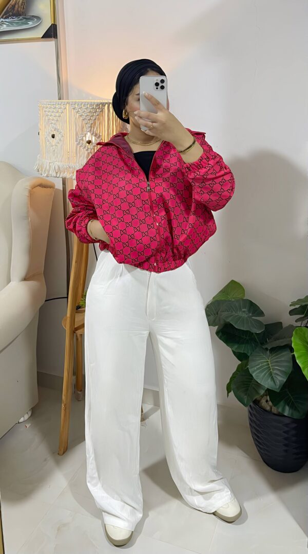 جاكت Waterproof Cropped Zip Jacket | Gucci Inspired Monogram Pattern