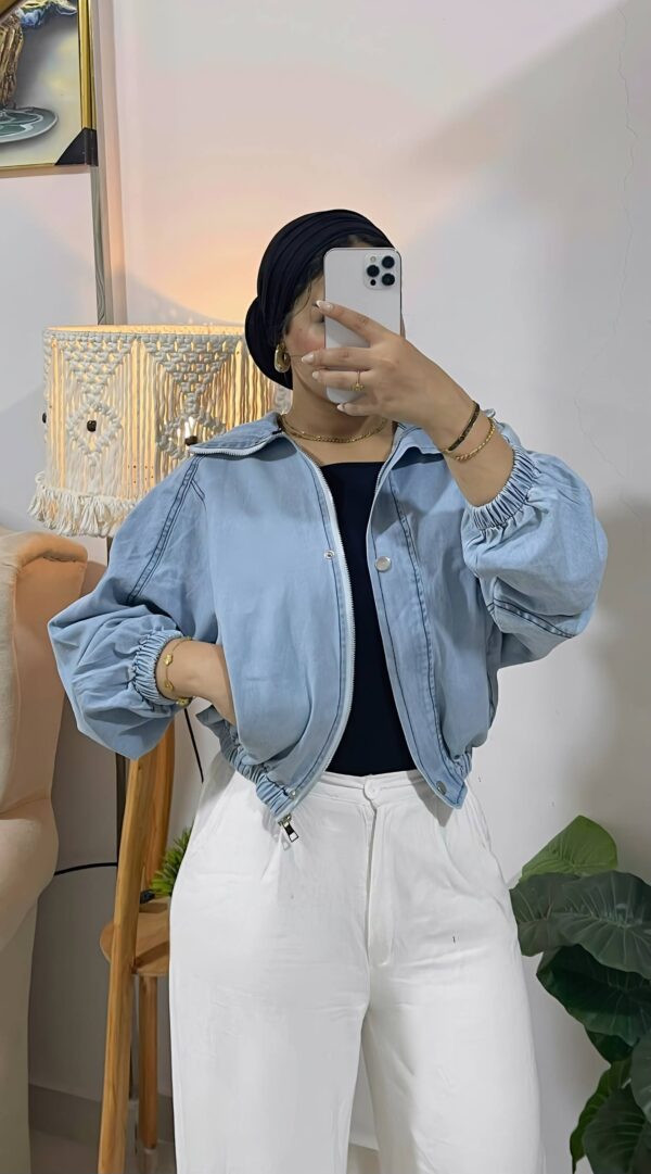 جاكت Cropped Denim Jacket | Full Zip & Collar Design