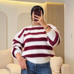 بلوفر Striped Fluffy Knitted Pullover