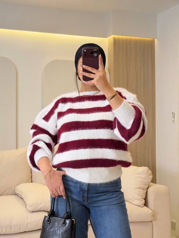 بلوفر Striped Fluffy Knitted Pullover