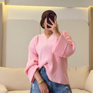 بلوفر V-Neck Ribbed Knitted Pullover