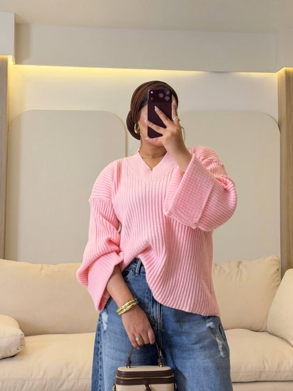 بلوفر V-Neck Ribbed Knitted Pullover