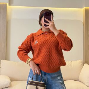 بلوفر Bear Embroidered Polo Knitted Pullover