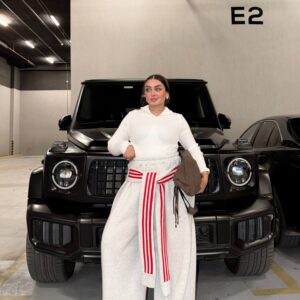 بنطلون Wide-Leg Sweatpants with Striped Waist Tie