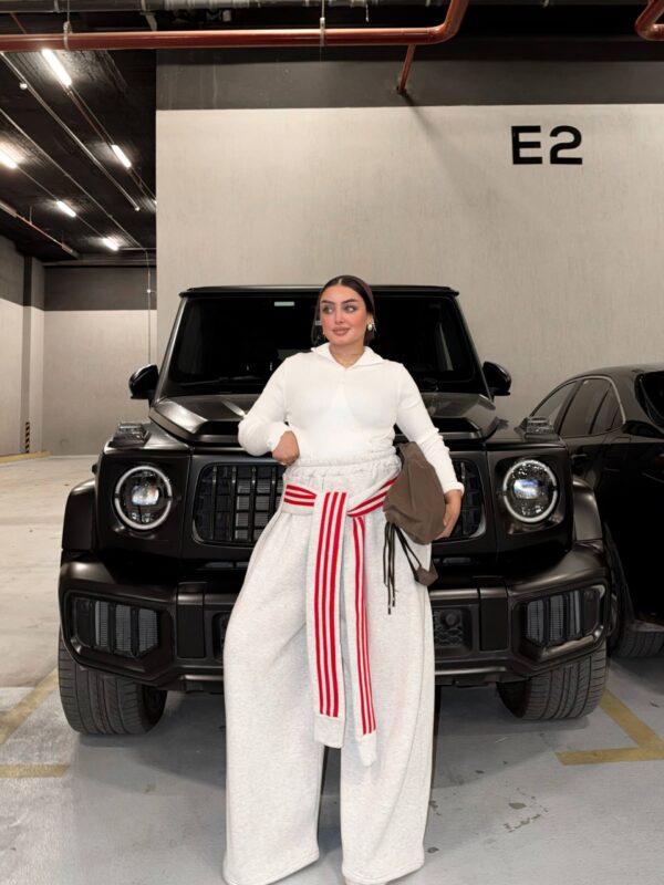 بنطلون Wide-Leg Sweatpants with Striped Waist Tie