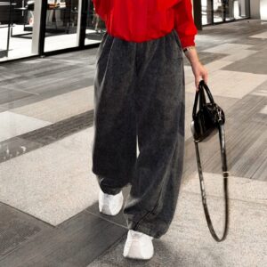 بنطلون Vintage Wash Wide-Leg Denim Pants