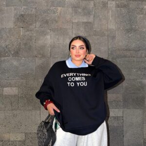 تيشرت Everything Comes To You" Collared Oversized Sweatshirt
