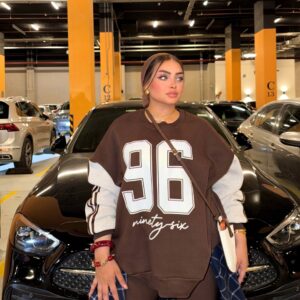 تيشرت Ninety Six Oversized Sweatshirt with Tied Plaid Shirt