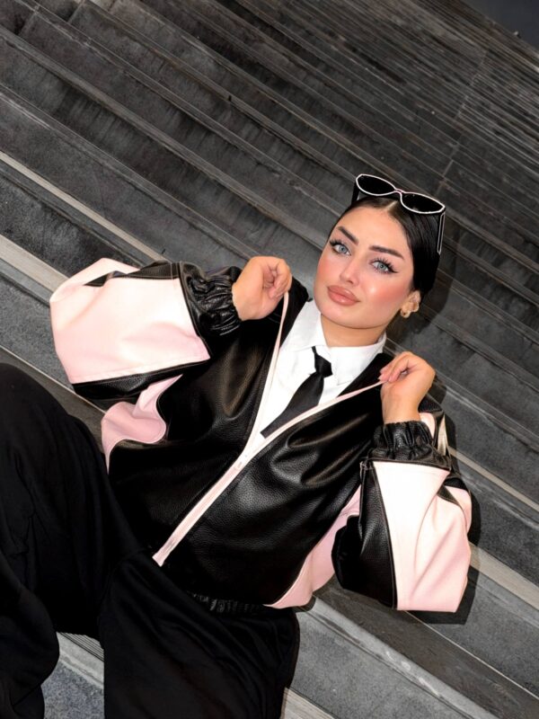 جاكت Color-Block Faux Leather Jacket