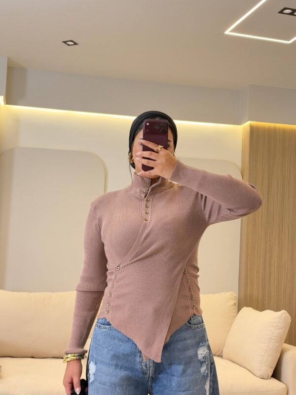 بيزك Basic Quarter-Button Ribbed Knit Top