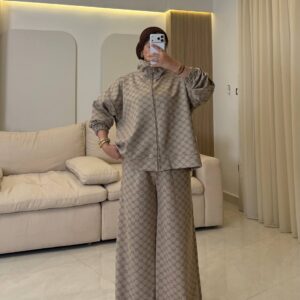 سوت Gucci Monogram Pattern Zip-Up Jacket & Wide-Leg Pants