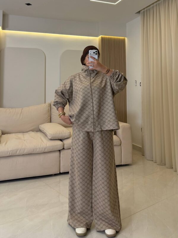 سوت Gucci Monogram Pattern Zip-Up Jacket & Wide-Leg Pants