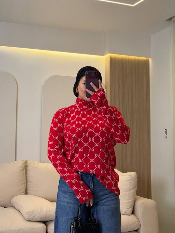 بيزك Gucci Monogram High-Neck Long-Sleeve Top