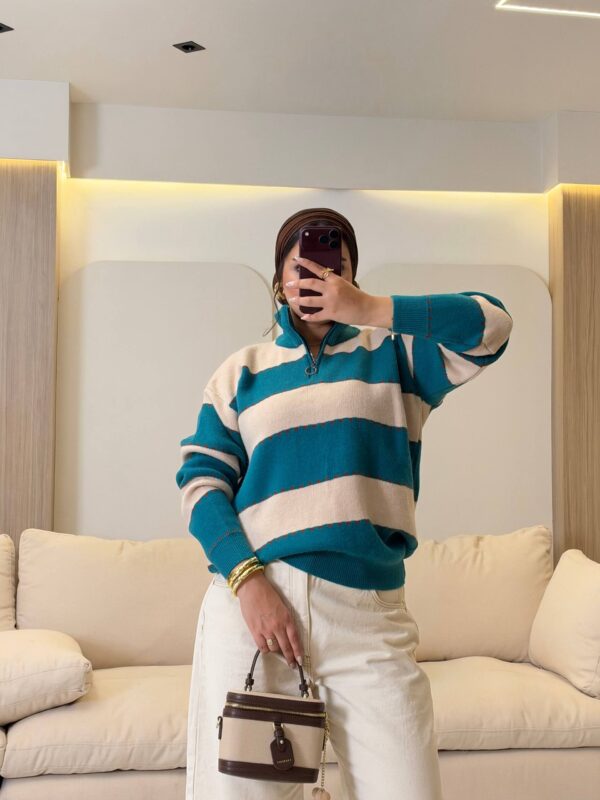 بلوفر Striped Half-Zip Knit Pullover