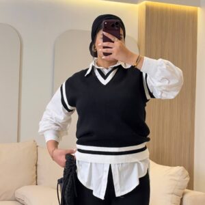 بلوفر V-Neck Striped Trim Vest