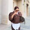 جاكت Double-Breasted Cropped Trench Jacket with High Collar