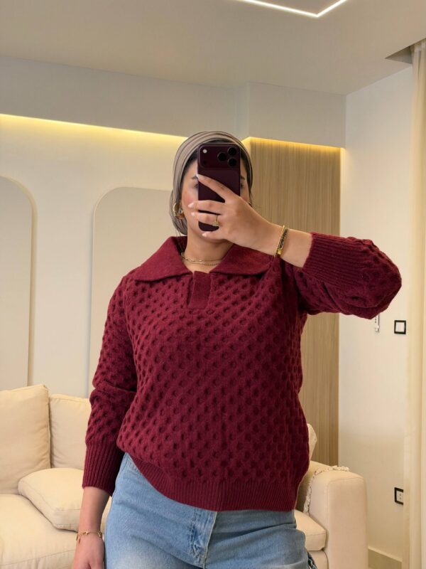 بلوفر Textured Polo-Collar Knit Pullover