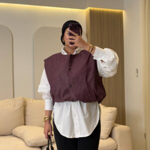 جاكت جلد كت Faux Leather Button-Up Puffer Vest
